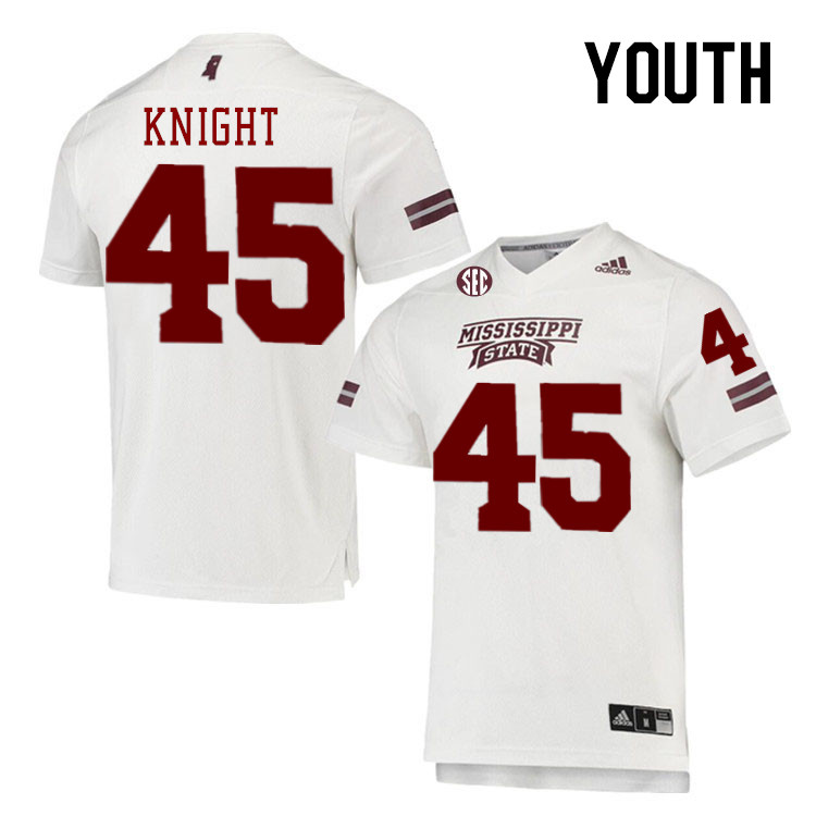 Youth #45 Josaiah Knight Mississippi State Bulldogs College Football Jerseys Stitched-White